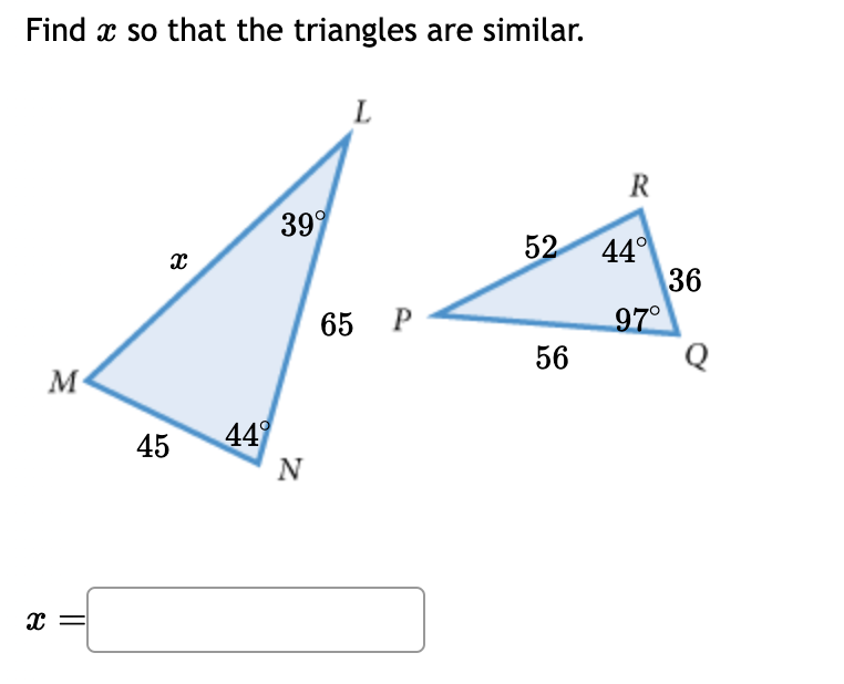 Solved Find x so that the triangles are similar. | Chegg.com