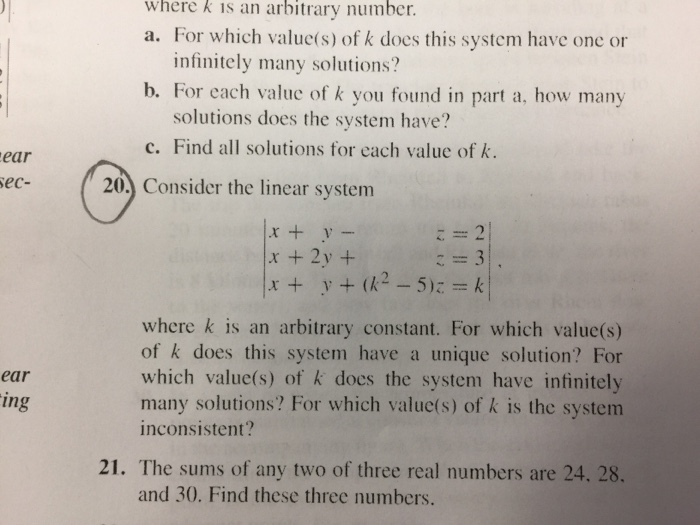 Solved where k is an arbitrary number. For which value(s) of | Chegg.com