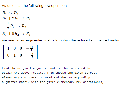 Solved Assume that the following row operations | Chegg.com