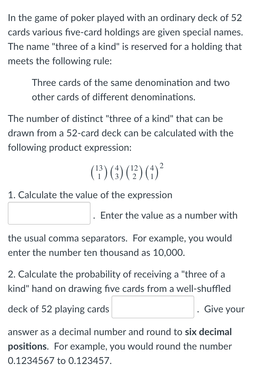 Solved In the game of poker played with an ordinary deck of | Chegg.com