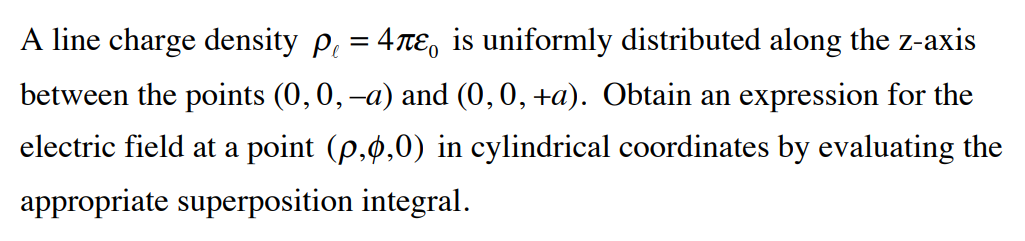 Solved A line charge density ρℓ=4πε0 is uniformly | Chegg.com