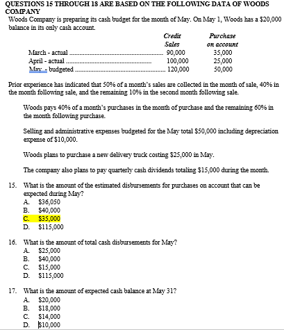 Solved QUESTIONS 15 THROUGH 18 ARE BASED ON THE FOLLOWING | Chegg.com