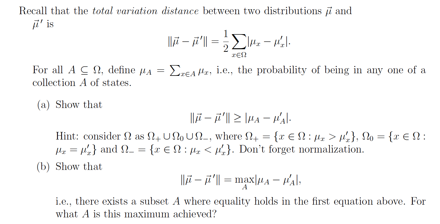 Solved Recall that the total variation distance between two | Chegg.com