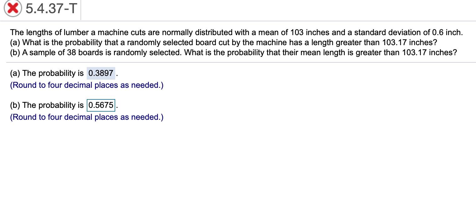 Solved X 5.4.37T The lengths of lumber a machine cuts are