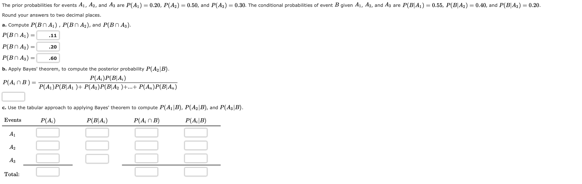 Solved = .11 The Prior Probabilities For Events A1, A2, And | Chegg.com