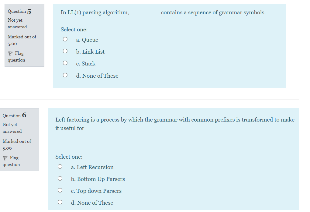 Solved In LL(1) parsing algorithm, contains a sequence of | Chegg.com