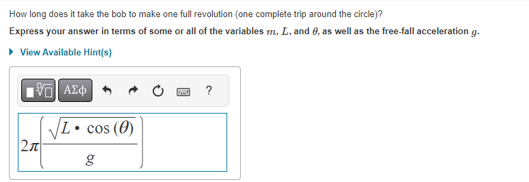 Solved How long does it take the bob to make one full | Chegg.com