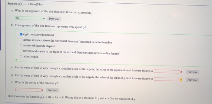 Solved Suppose g(a)-0.3 sin(28a). a. What is the argument of | Chegg.com