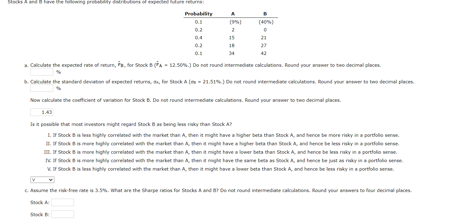 Solved Stocks A And B Have The Following Probability | Chegg.com