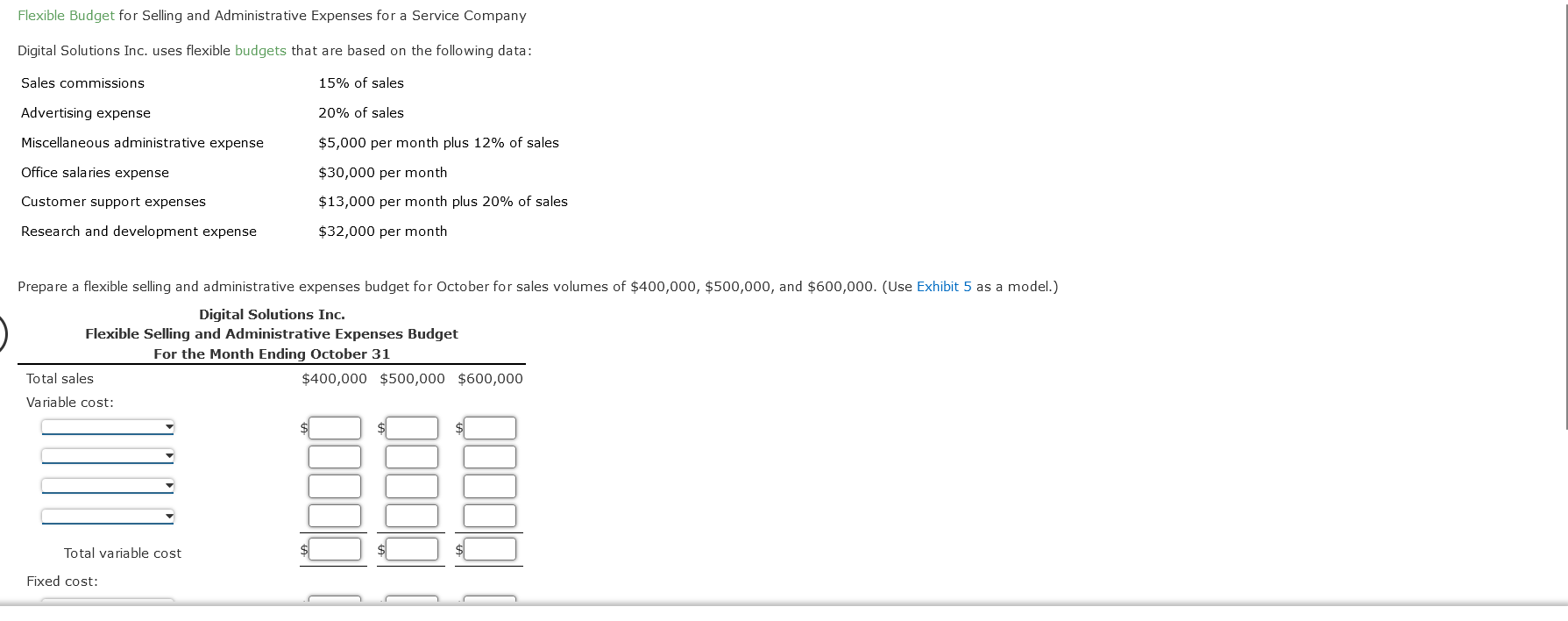 Solved Flexible Budget For Selling And Administrative | Chegg.com