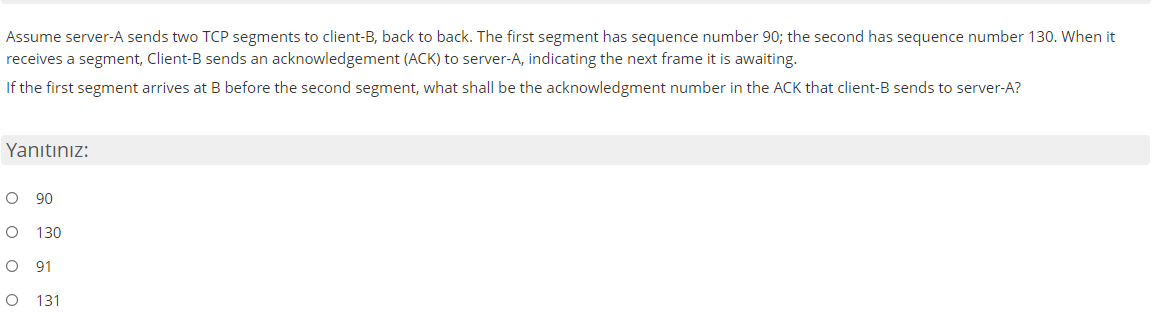 Solved Assume server-A sends two TCP segments to client-B, | Chegg.com