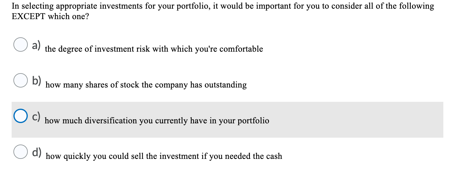 Solved In selecting appropriate investments for your