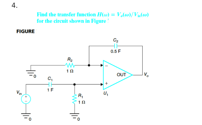 Solved 4. Find the transfer function H(W) = V.(w/Vin(6) for | Chegg.com