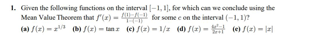 Solved 1. Given the following functions on the interval | Chegg.com