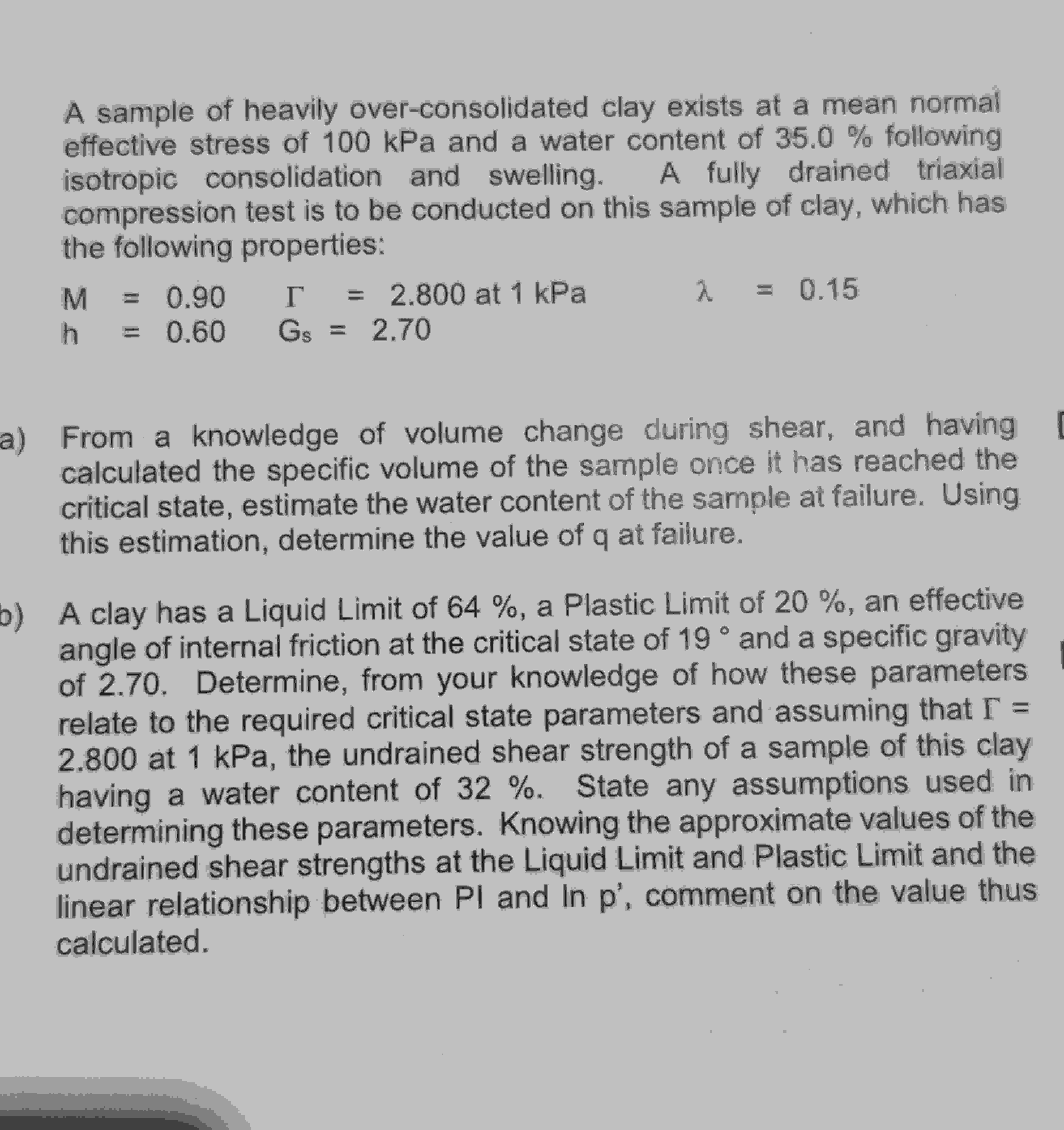 Solved A sample of heavily overconsolidated clay exists at