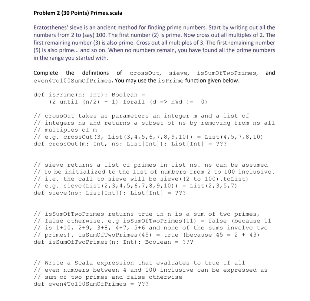 Solved Problem 2 (30 Points) Primes.scala Eratosthenes' | Chegg.com