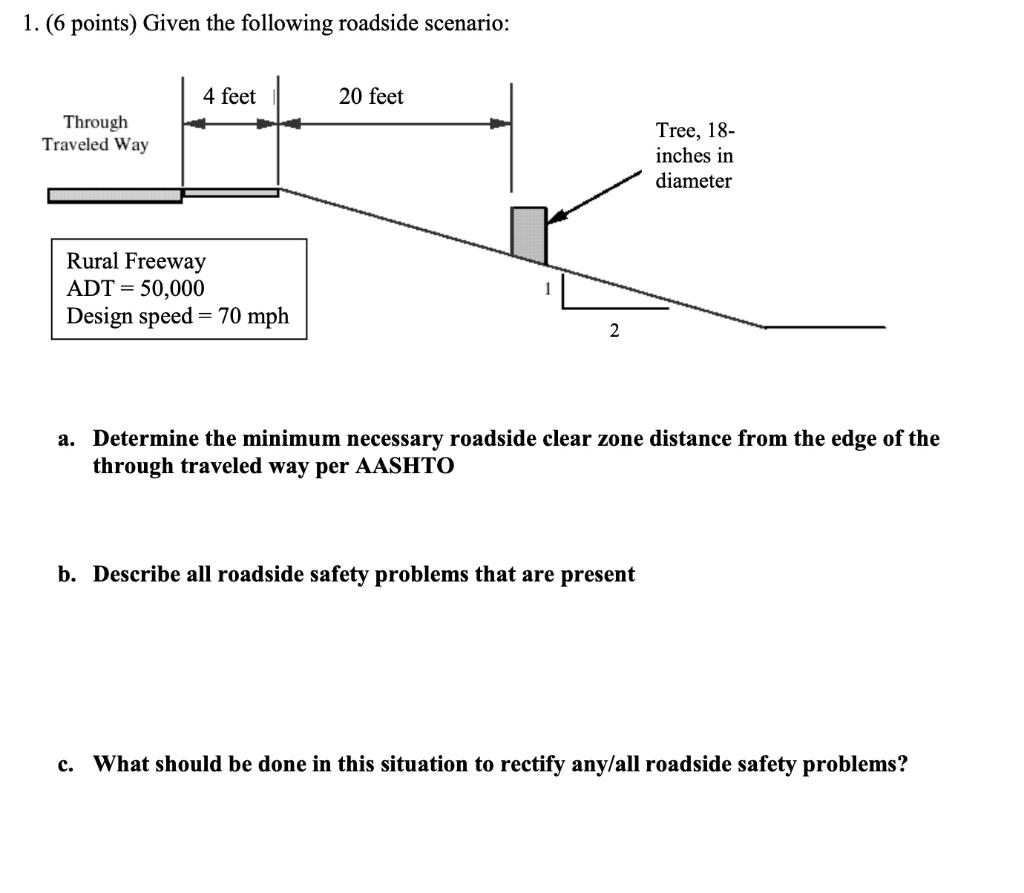 Solved 1. (6 points) Given the following roadside scenario: | Chegg.com