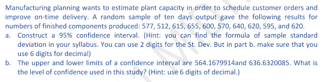 Solved Manufacturing planning wants to estimate plant | Chegg.com