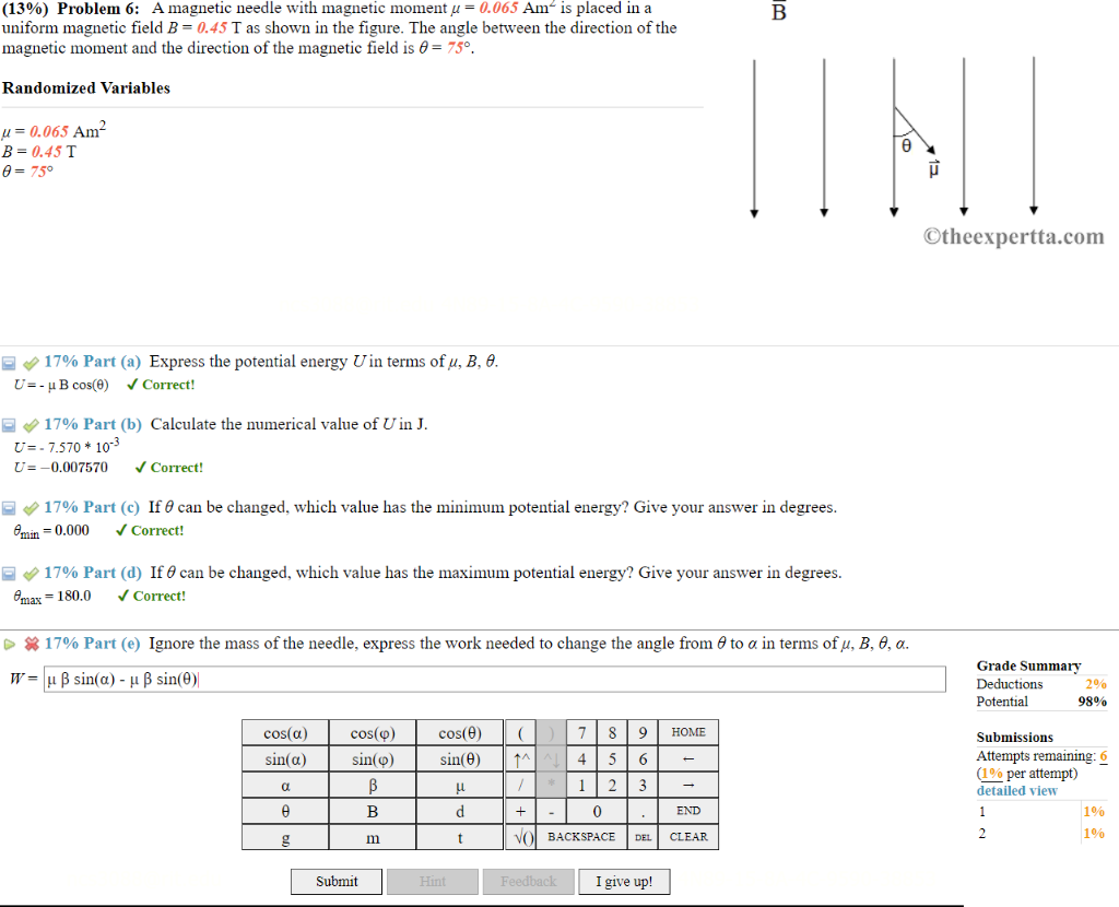 a-magnetic-needle-with-magnetic-moment-0-065-am2-chegg