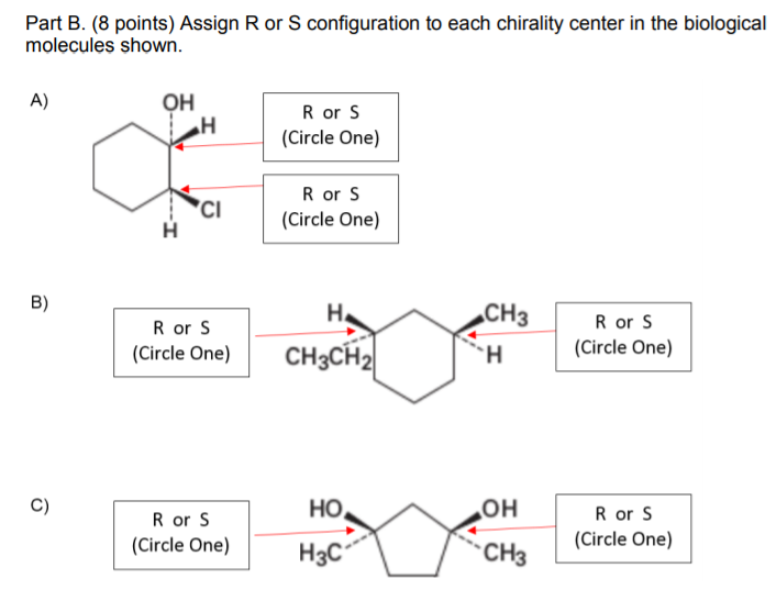 Solved Part B. (8 points) Assign R or S configuration to | Chegg.com