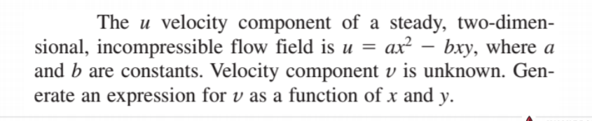 Solved The u velocity component of a steady, two-dimen- | Chegg.com