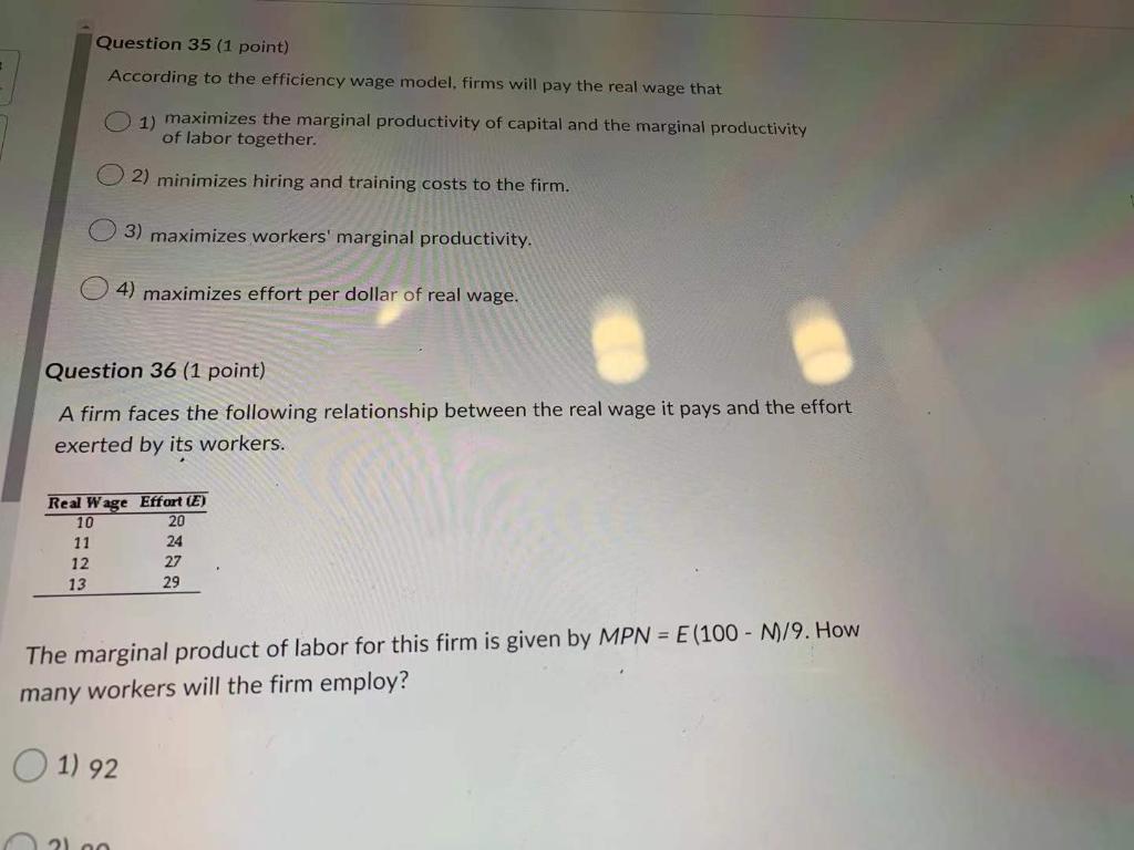 Solved Question 35 (1 point) According to the efficiency | Chegg.com