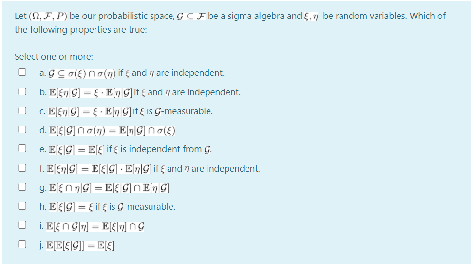 Let 12 F P Be Our Probabilistic Space G C F Be Chegg Com
