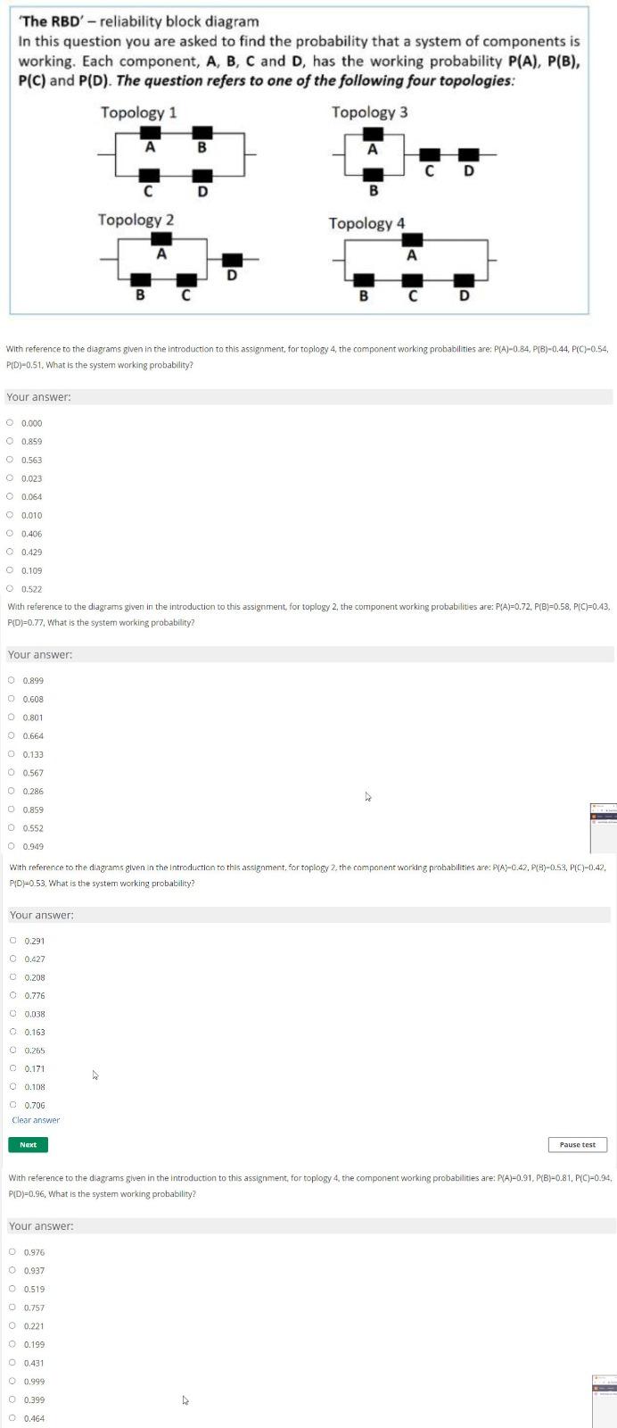 Solved "The RBD' - Reliability Block Diagram In This | Chegg.com