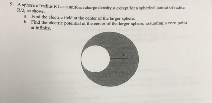 Solved 9. A sphere of radius R has a uniform charge density | Chegg.com