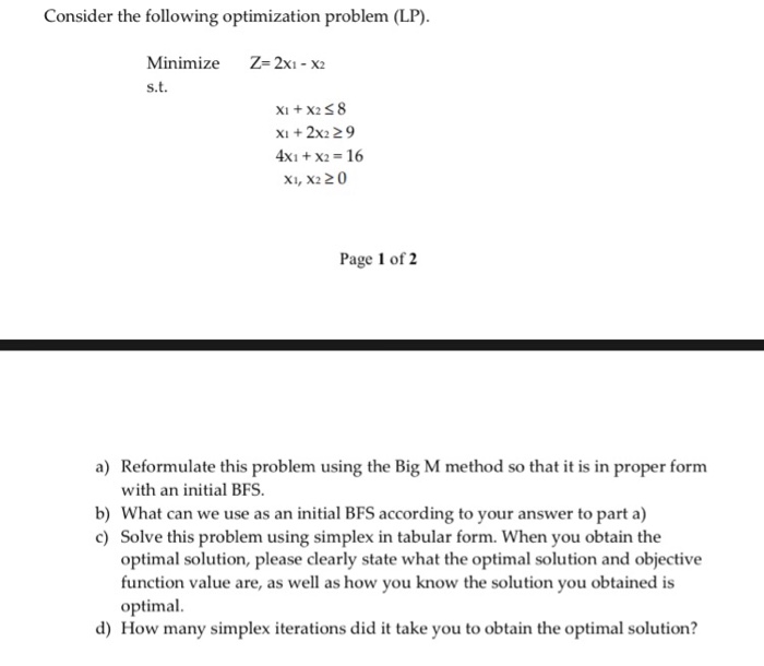 Solved Consider The Following Optimization Problem (LP) | Chegg.com