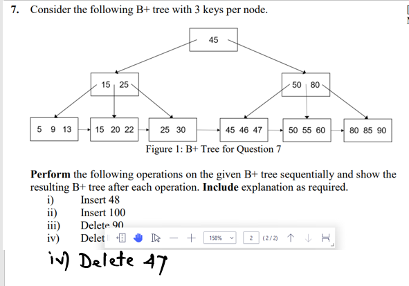 Solved 7. Consider the following B+ tree with 3 keys per | Chegg.com