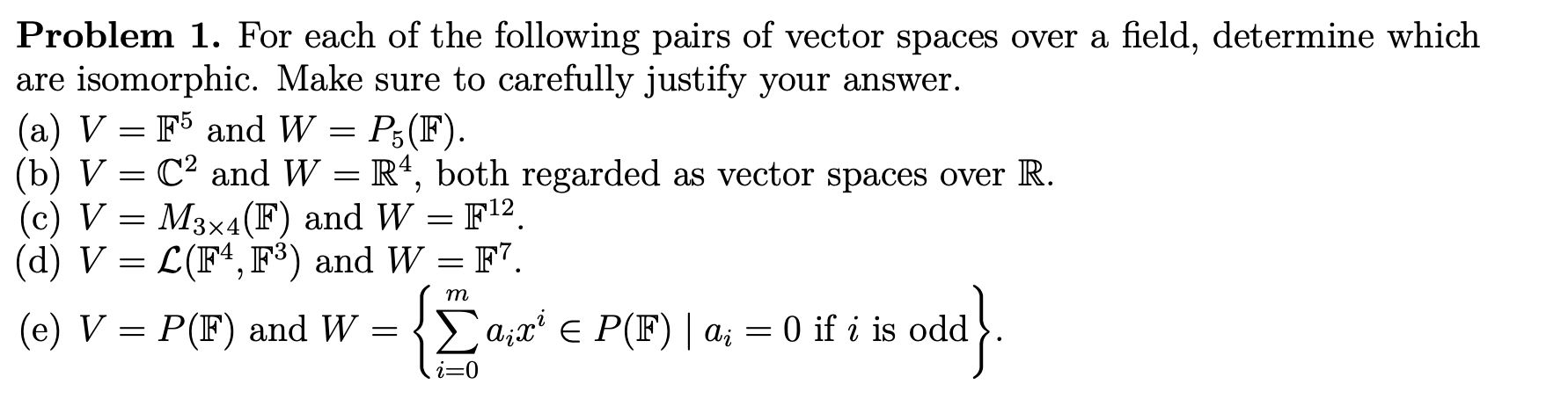 Solved Problem 1. For each of the following pairs of vector | Chegg.com