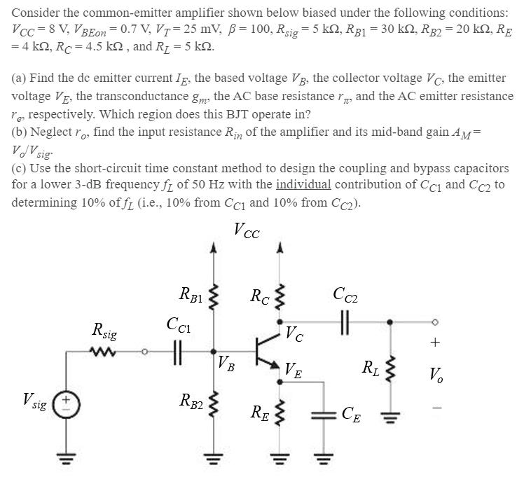 Solved Consider The Common Emitter Amplifier Shown Below Chegg Com