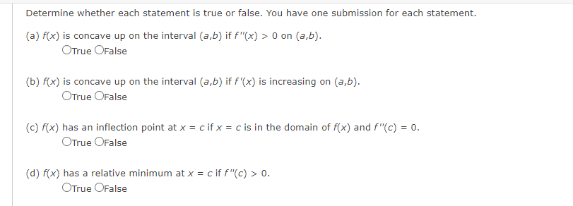 Solved Determine whether each statement is true or false. | Chegg.com