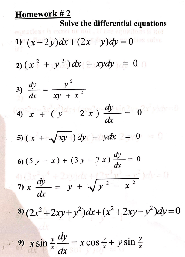 Solved Homework 2 Solve The Differential Equations 1 Chegg Com
