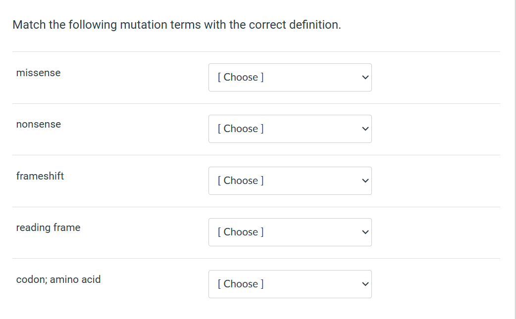 Solved Match the following mutation terms with the correct | Chegg.com
