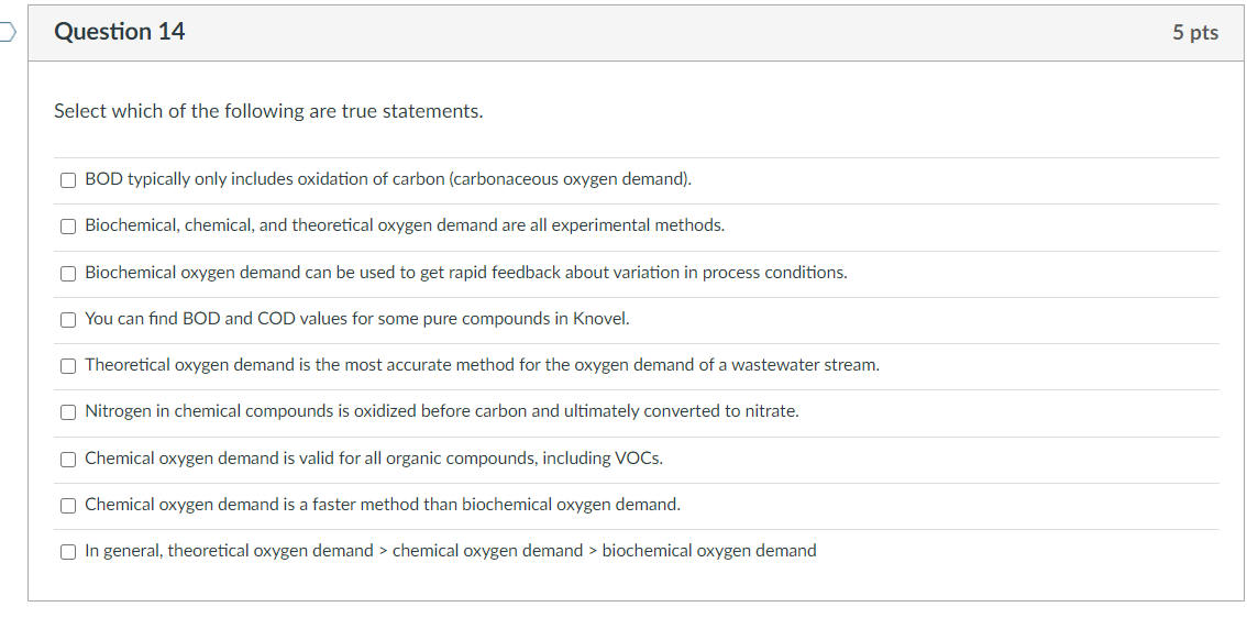 Solved BOD = Biochemical Oxygen Demand VOC = Volatile | Chegg.com