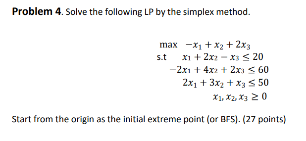 Solved Problem 4. Solve the following LP by the simplex | Chegg.com