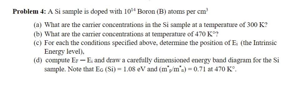 Solved Problem 4: A Si sample is doped with 1014 Boron (B) | Chegg.com