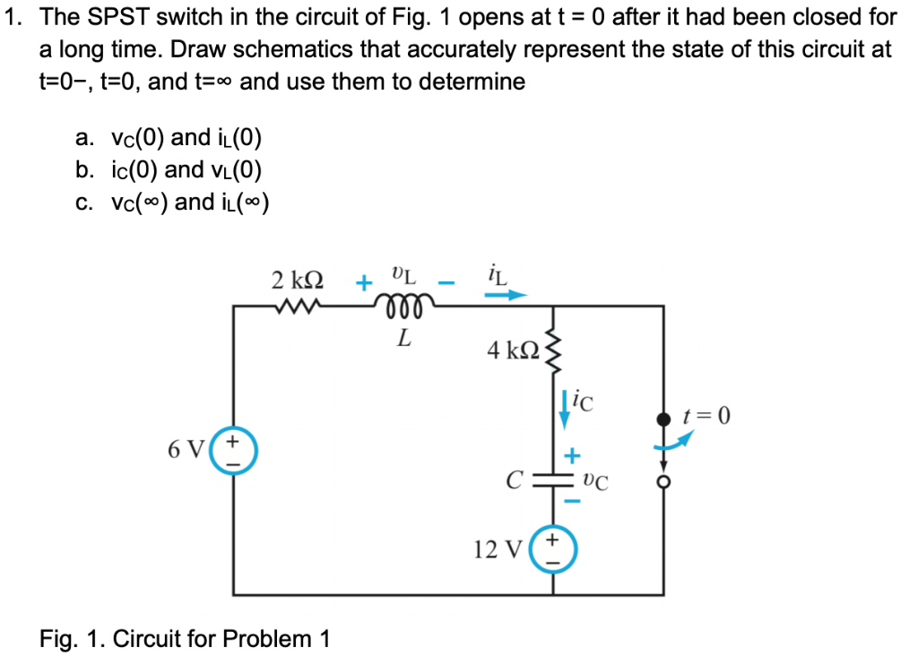 Solved 1. The SPST switch in the circuit of Fig. 1 opens at