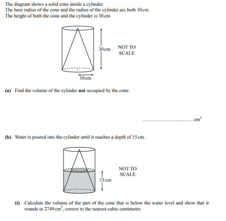 Solved The diagram shows a solid cone inside a cylinder. The | Chegg.com