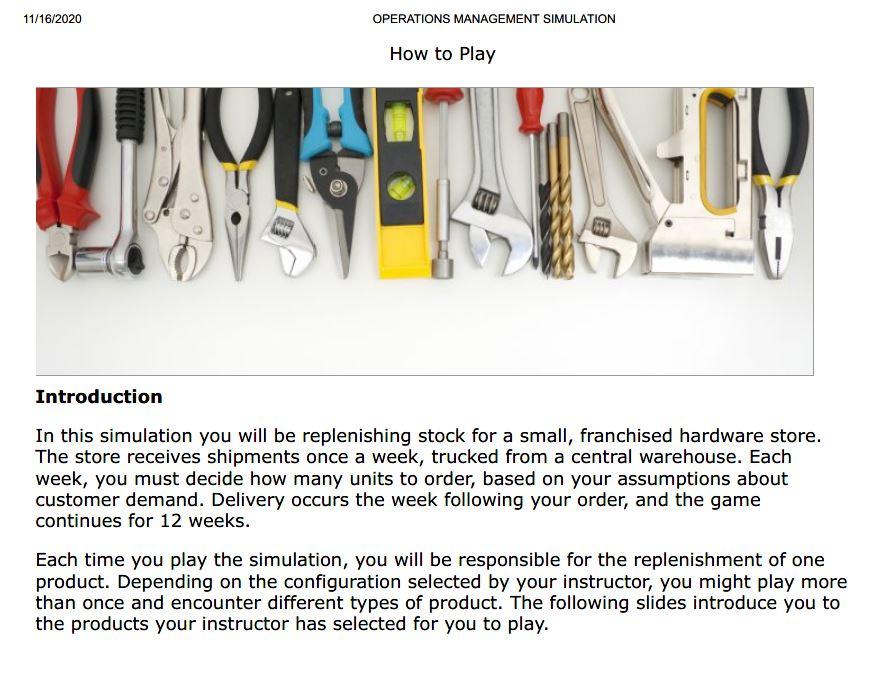 11/16/2020 OPERATIONS MANAGEMENT SIMULATION How to | Chegg.com