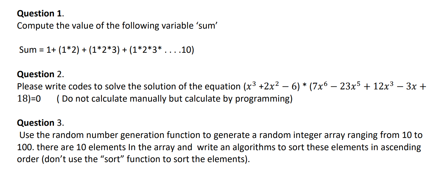 Solved Question 1. Compute the value of the following | Chegg.com