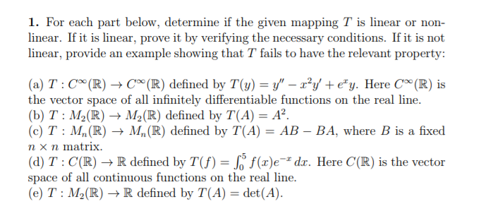 Solved 1. For each part below, determine if the given | Chegg.com