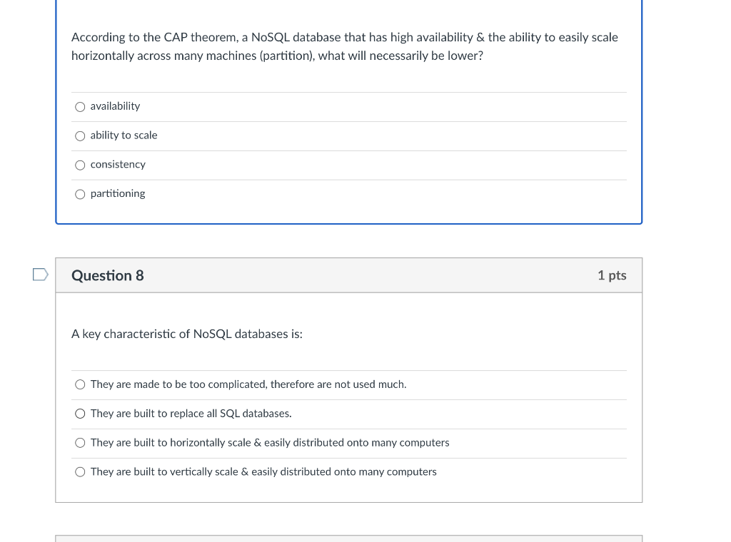 Solved According to the CAP theorem, a NoSQL database that | Chegg.com