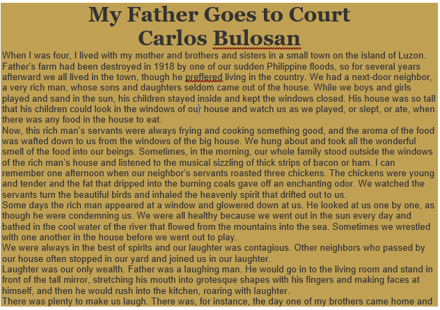 the laughter of my father by carlos bulosan summary