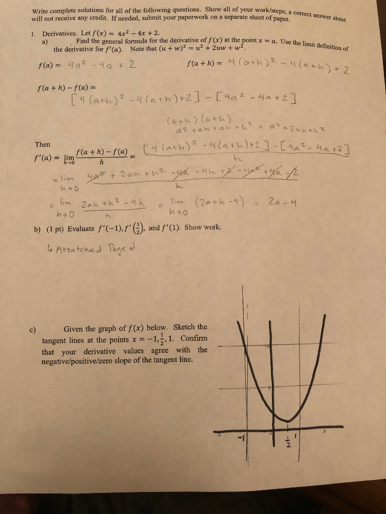 Solved 1 Derivatives Let F X 4x2 4x 2 A Find The G Chegg Com