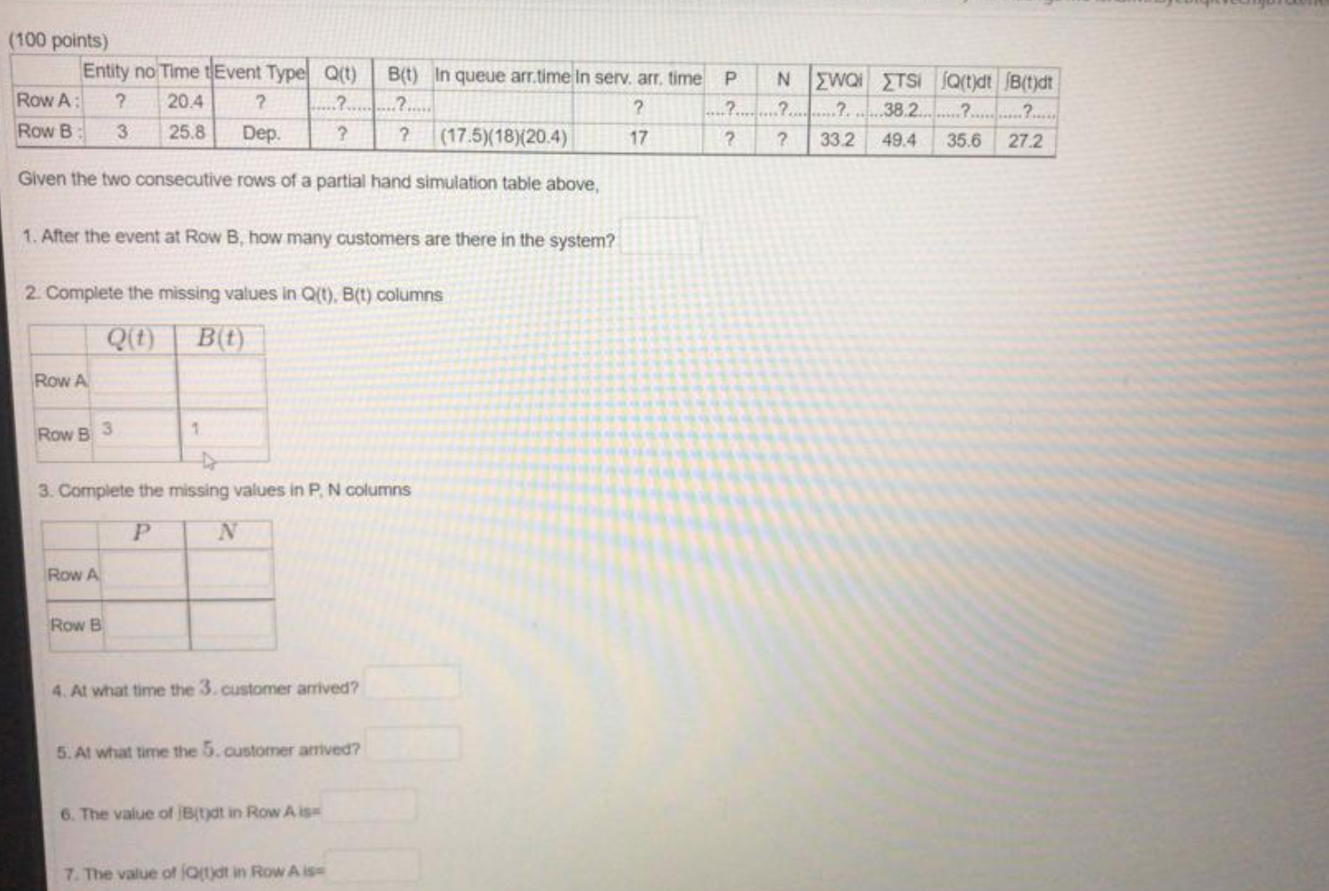 100 points Entity no Time Event Type Q t Row A Chegg