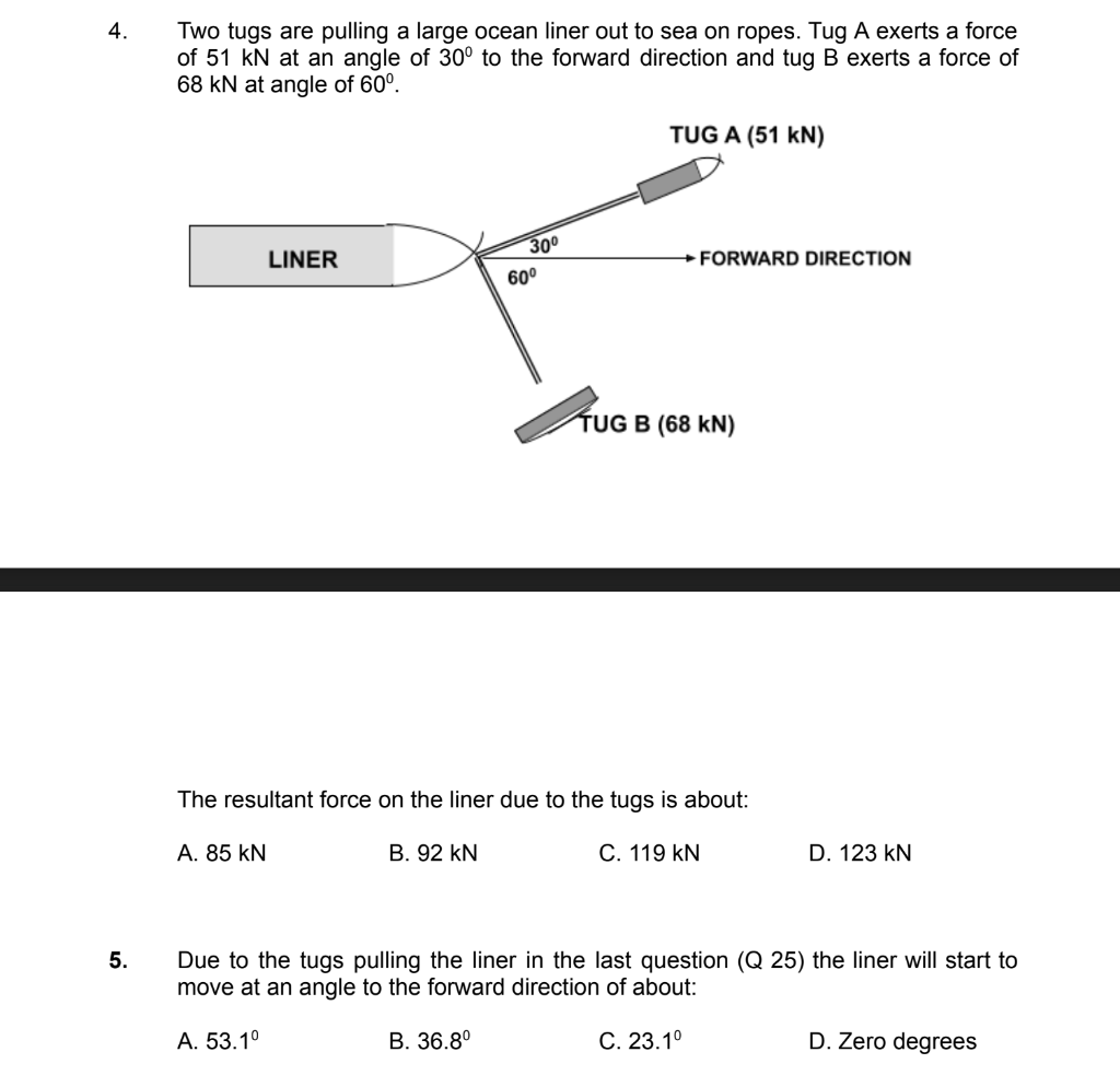 Solved 4. Two tugs are pulling a large ocean liner out to