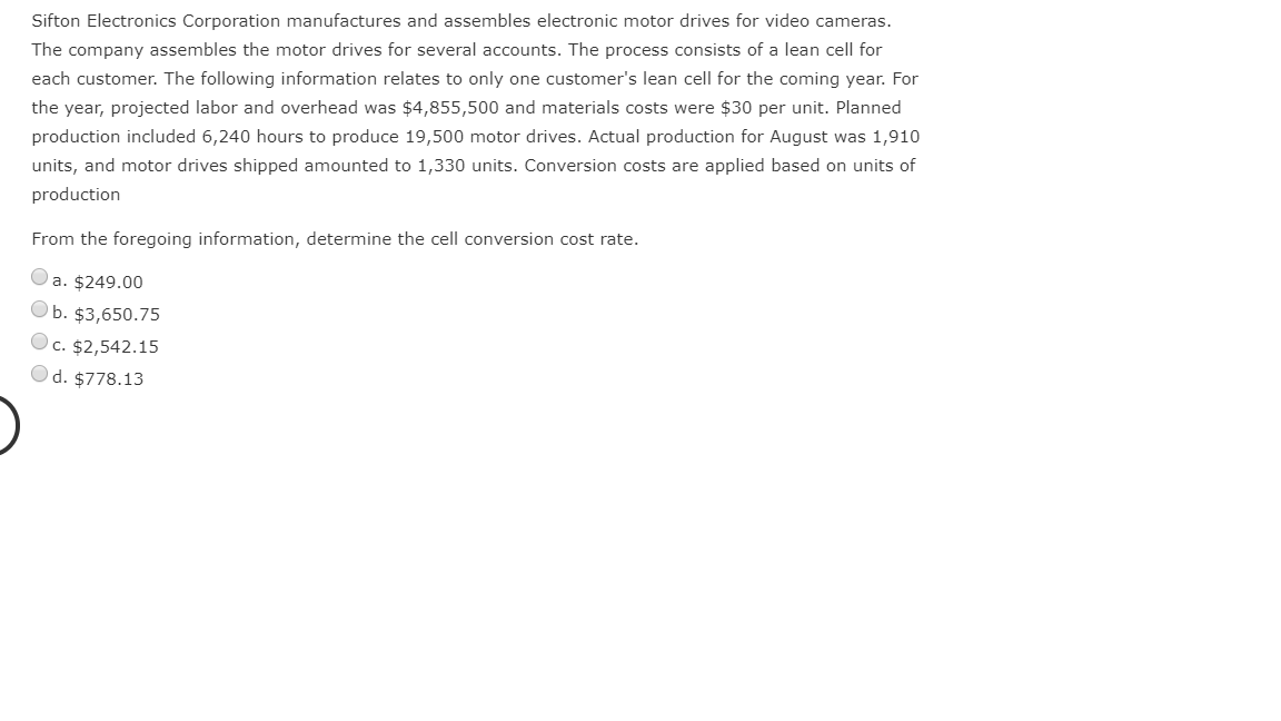 Solved Sifton Electronics Corporation manufactures and